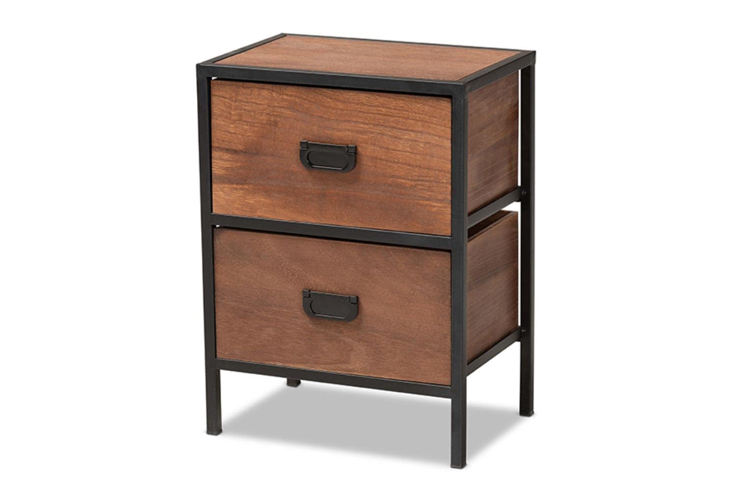 Baxton Studio Hillard Brown Finished Wood and Black Metal 2-Drawer End Table